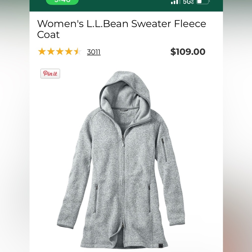 LL Bean Sweater Fleece Coat- Size S, Grey